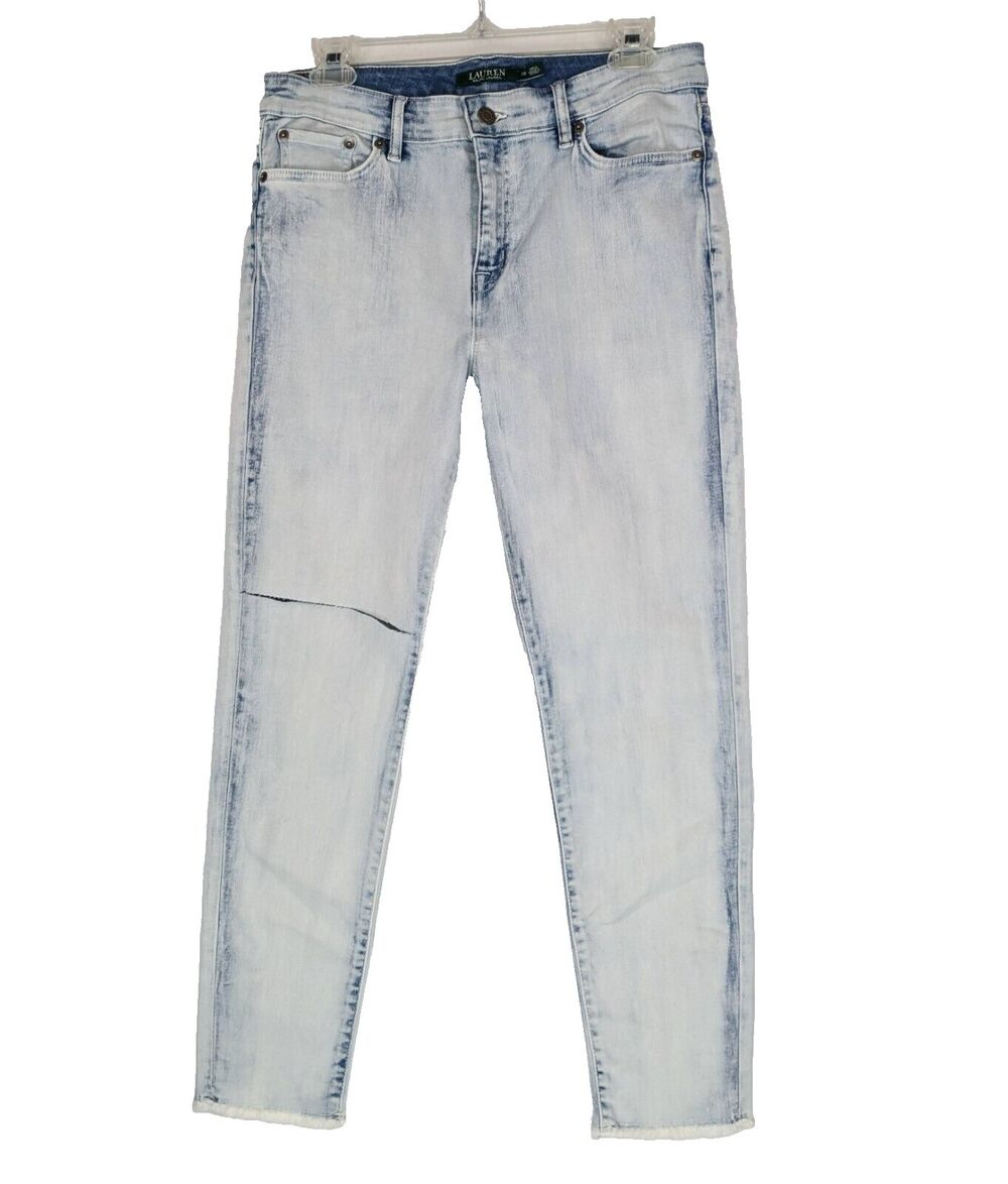 Lauren Ralph Lauren Skinny Cropped Jeans Womens 10 High Rise Acid Wash NEW